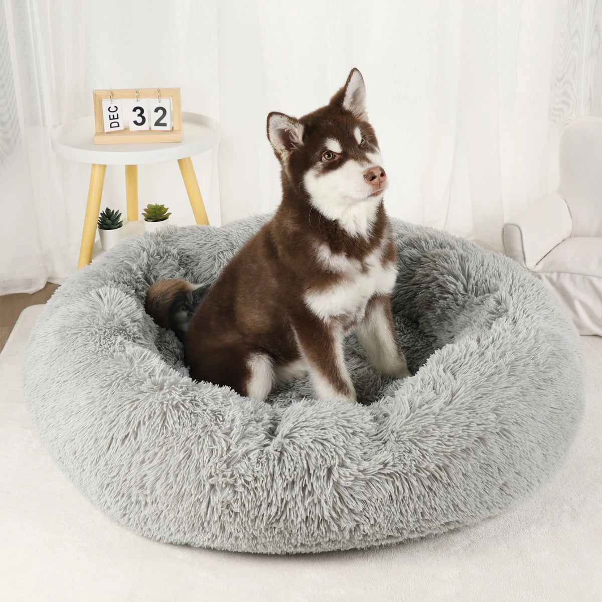 Luxurious Calming Plush Dog Bed (Washable) | Anti-Anxiety Fluffy Pet Bed For Large, Medium & Small Dogs/Puppies