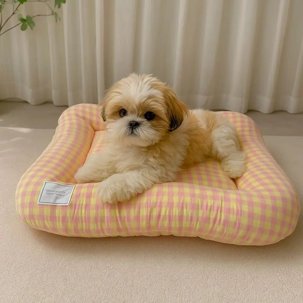 Cute Warm Dog & Cat Bed Pad - Macaron Soft Plaid Pet Cushion | Non-Slip Comfortable Pet Mattress For Autumn & Winter
