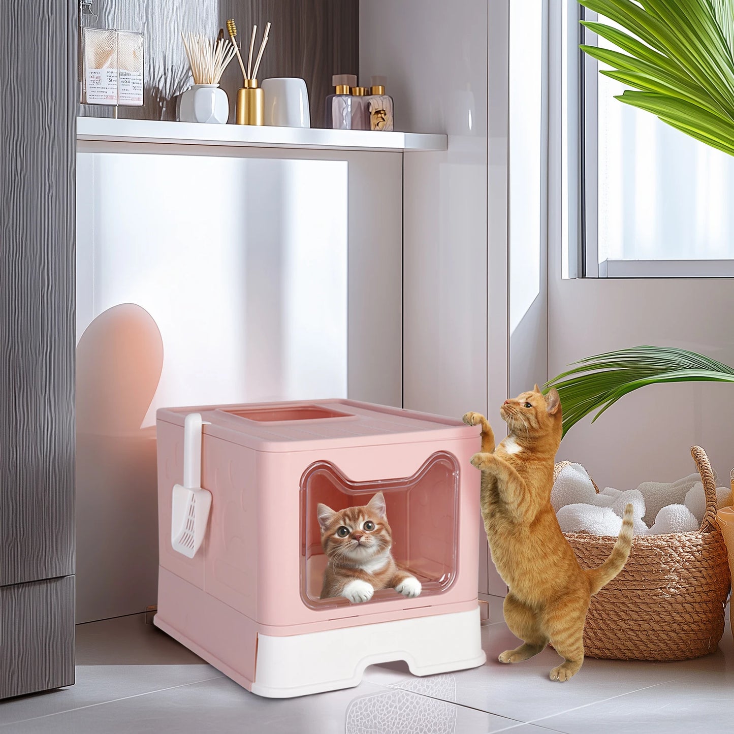 Detachable Cat Litter Box With Top & Front Entry | Foldable, Easy-Clean Cat Potty With Scoop Drawer | For Cats Up To 22 Lbs