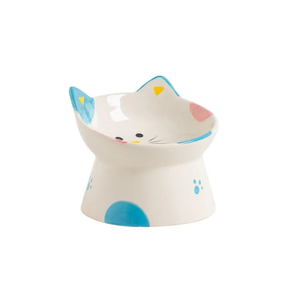 Ceramic Slanted Cat Food Bowl - Anti-Tipping & Cervical Spine Protection