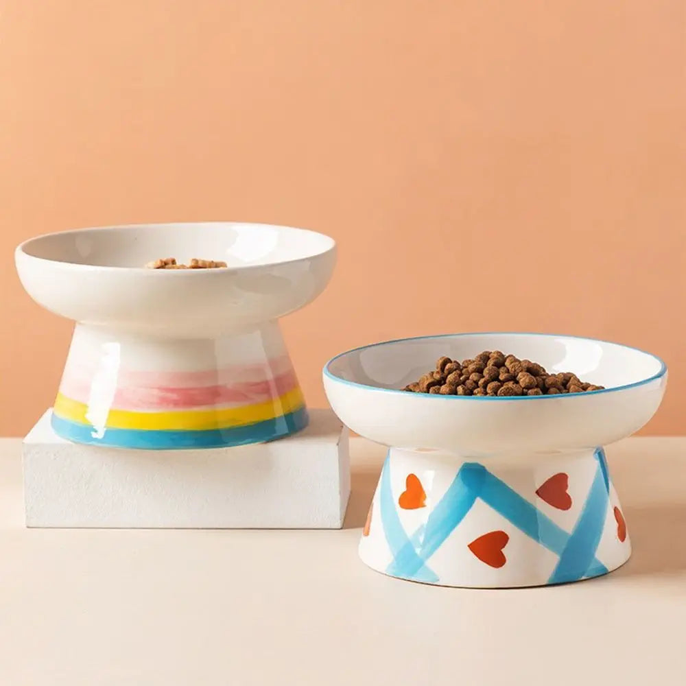 Ceramic Slanted Cat Food Bowl - Anti-Tipping & Cervical Spine Protection
