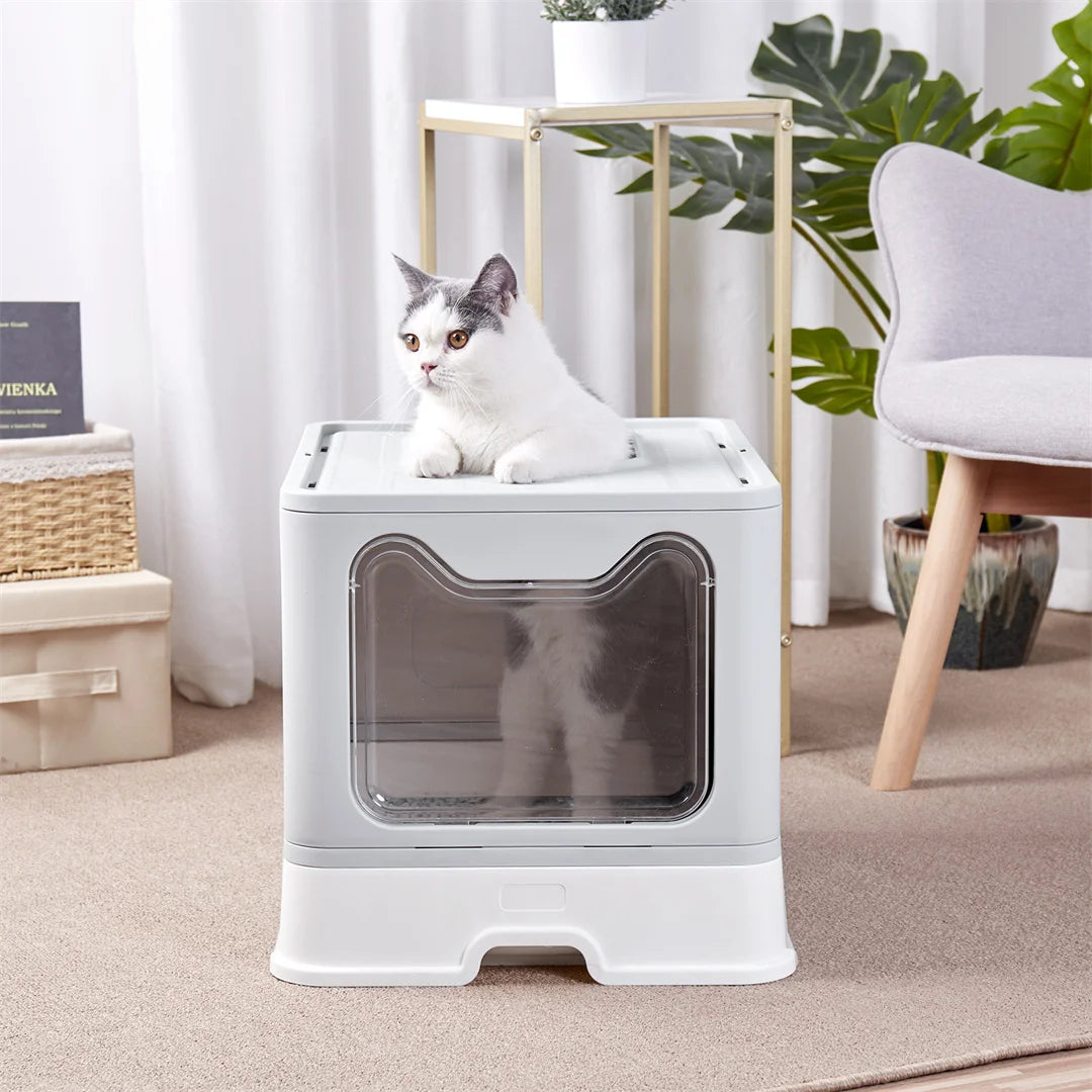 Detachable Cat Litter Box With Top & Front Entry | Foldable, Easy-Clean Cat Potty With Scoop Drawer | For Cats Up To 22 Lbs