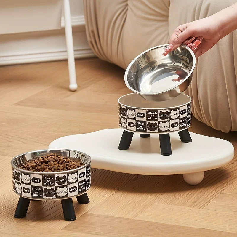 Stainless Steel Elevated Raised Feeding Cat Water & Food Bowls