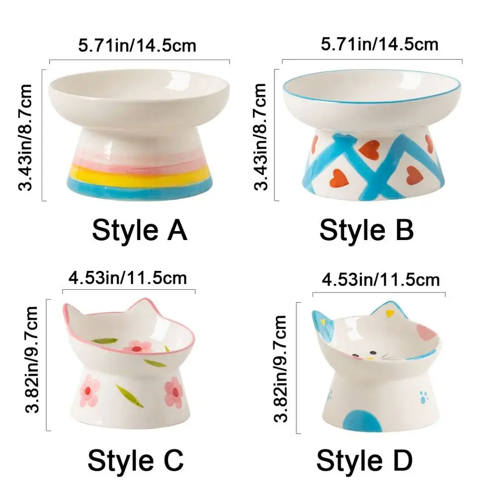 Ceramic Slanted Cat Food Bowl - Anti-Tipping & Cervical Spine Protection