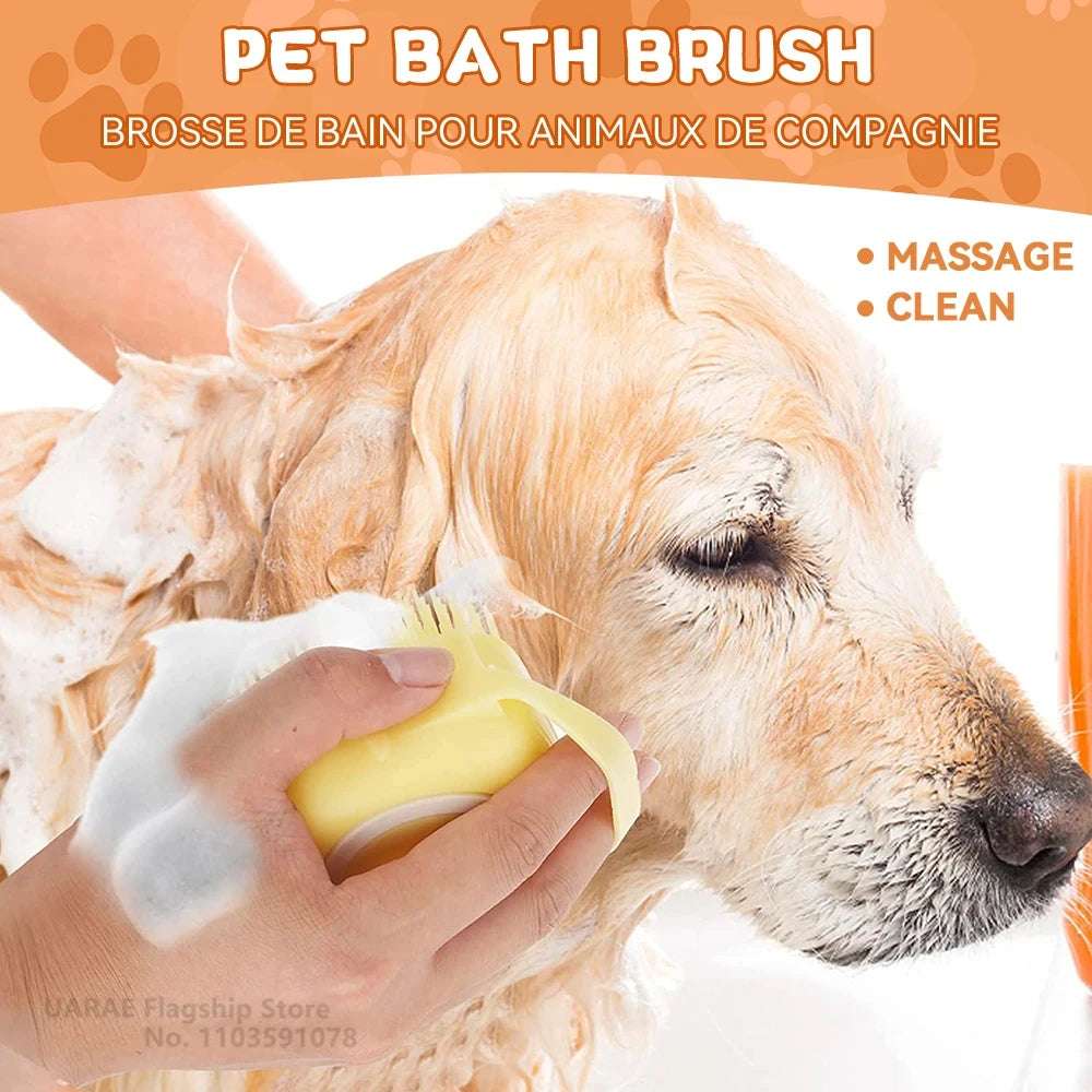 Smart Silicone Pet Bathing & Massage Brush With Shampoo Dispenser