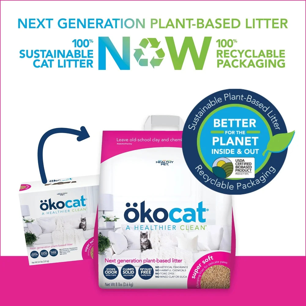 Ökocat Super Soft Clumping Natural Wood Cat Litter | 8 Lb Bag, Flushable, 99% Dust Free, And Sensitive Paw Safe