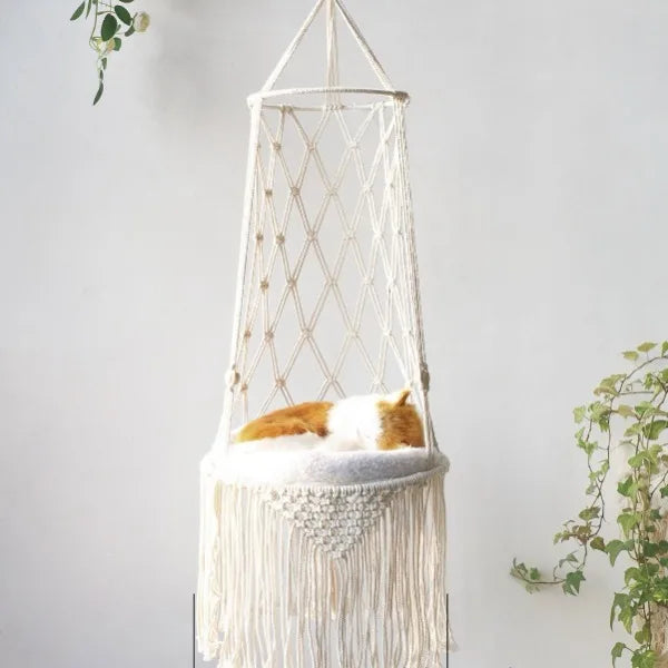 40Cm Macramé Cat Hammock – Handwoven Hanging Pet Bed Swing – Space Saving Cat Furniture