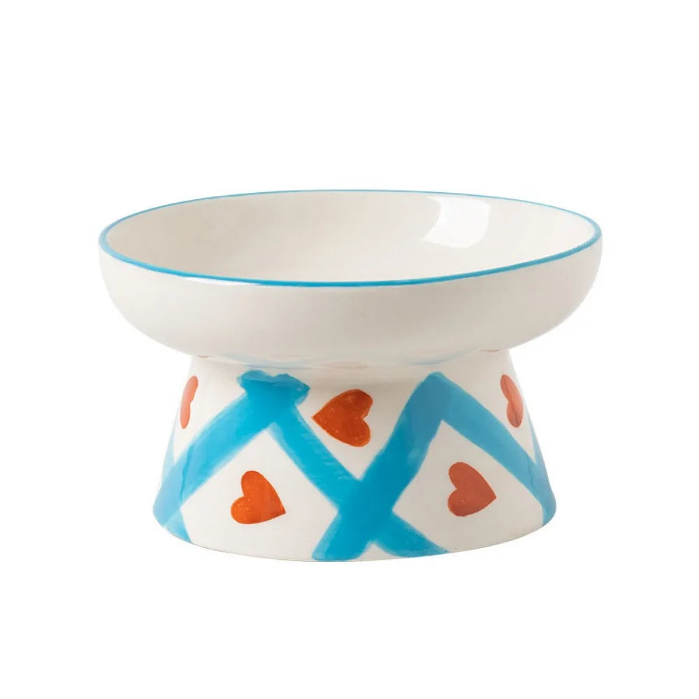 Ceramic Slanted Cat Food Bowl - Anti-Tipping & Cervical Spine Protection
