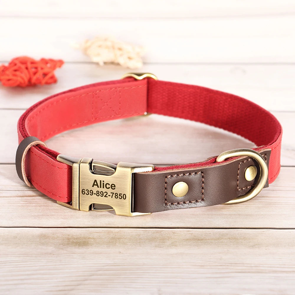 Personalized PU Leather Dog Collar - Engraved ID & Adjustable Buckle