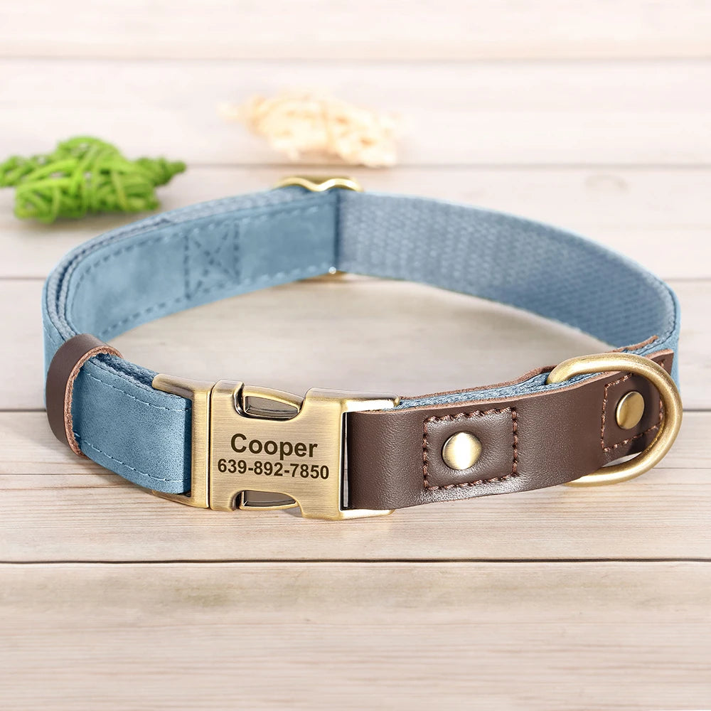 Personalized PU Leather Dog Collar - Engraved ID & Adjustable Buckle