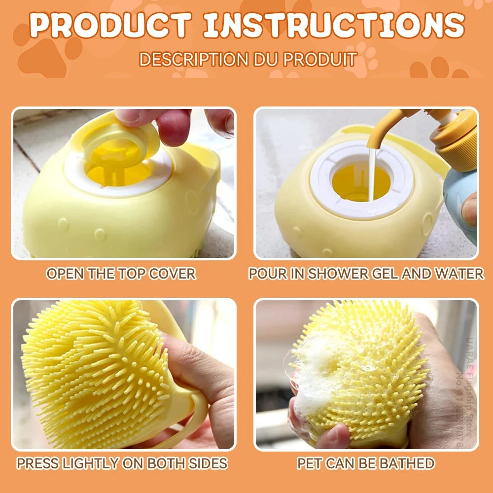 Smart Silicone Pet Bathing & Massage Brush With Shampoo Dispenser