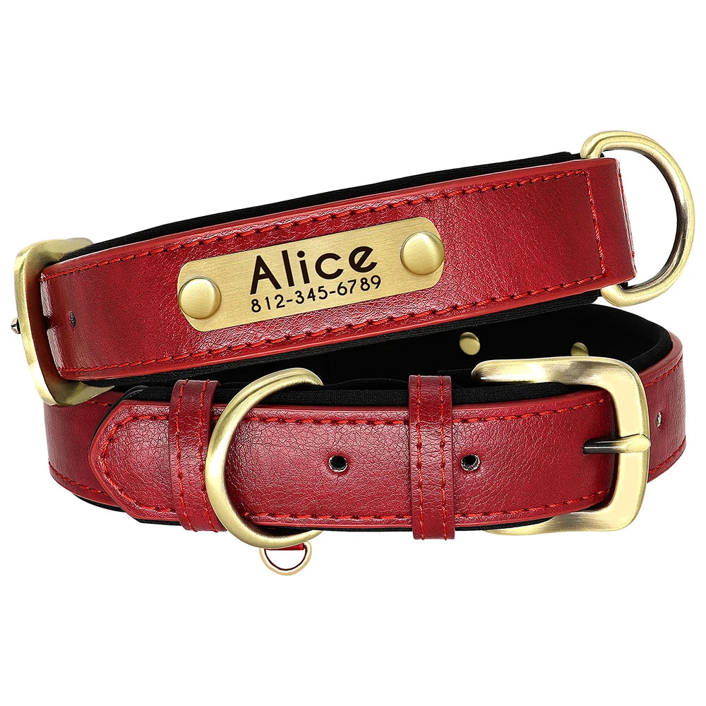 Personalized Engraved Pu Leather Dog Collar Leash Set With Id Tag & Quick Release Buckle