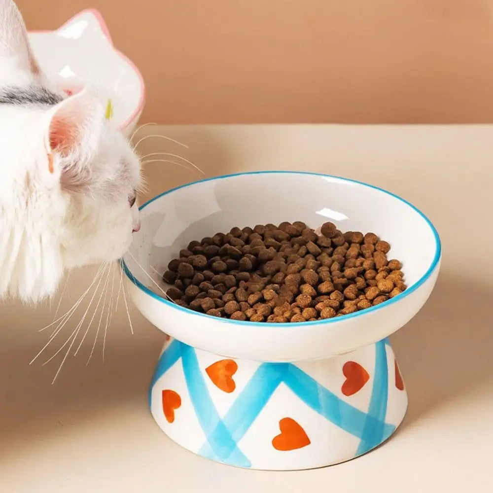 Ceramic Slanted Cat Food Bowl - Anti-Tipping & Cervical Spine Protection
