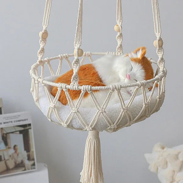 40Cm Macramé Cat Hammock – Handwoven Hanging Pet Bed Swing – Space Saving Cat Furniture