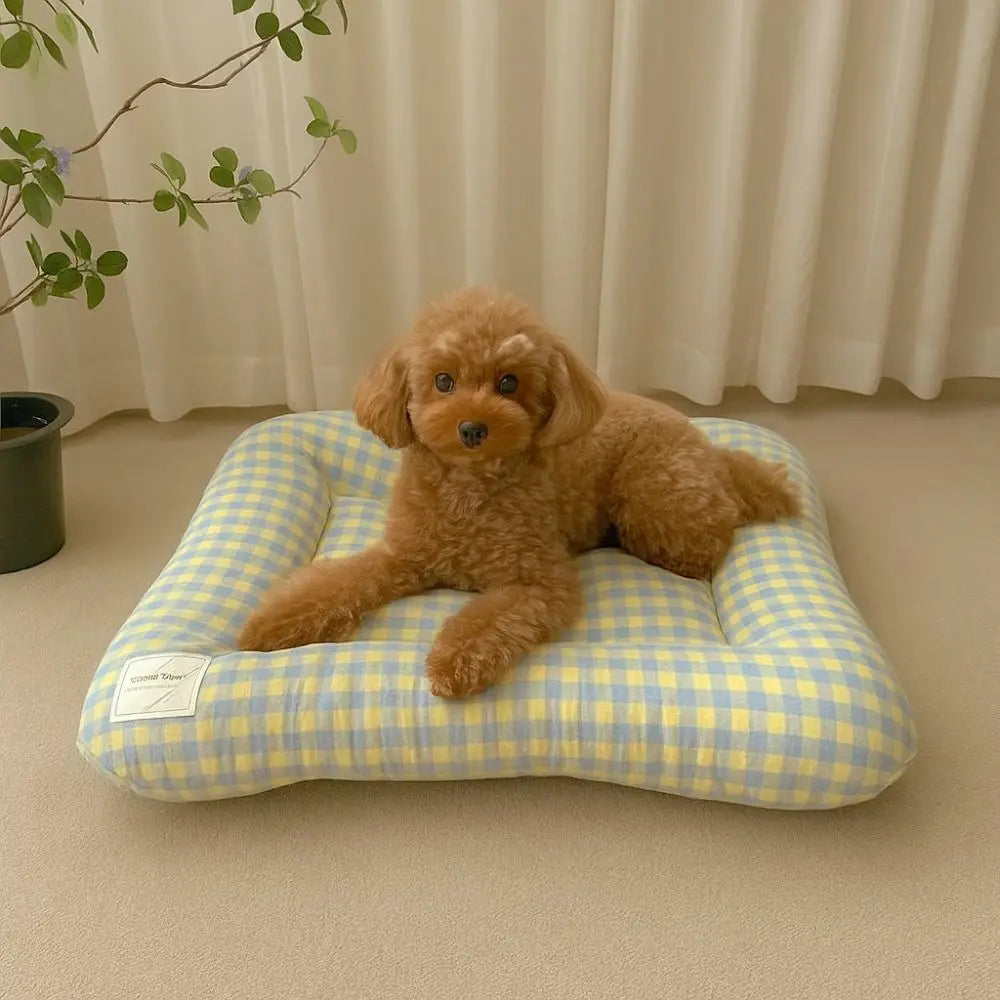 Cute Warm Dog & Cat Bed Pad - Macaron Soft Plaid Pet Cushion | Non-Slip Comfortable Pet Mattress For Autumn & Winter