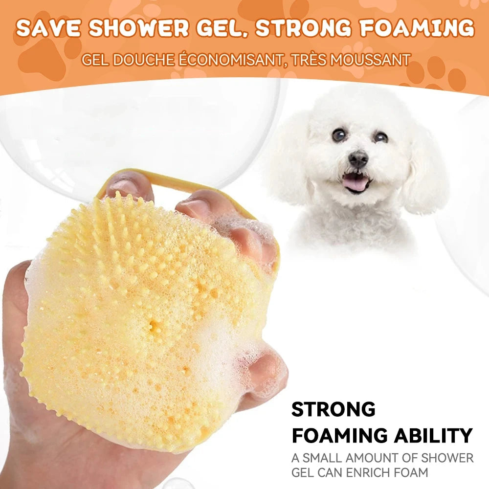 Smart Silicone Pet Bathing & Massage Brush With Shampoo Dispenser