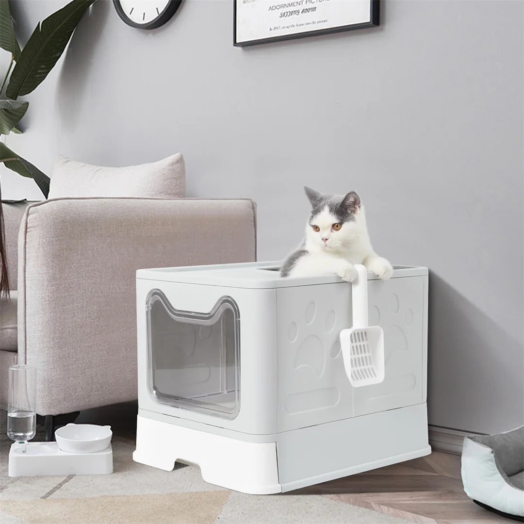 Detachable Cat Litter Box With Top & Front Entry | Foldable, Easy-Clean Cat Potty With Scoop Drawer | For Cats Up To 22 Lbs