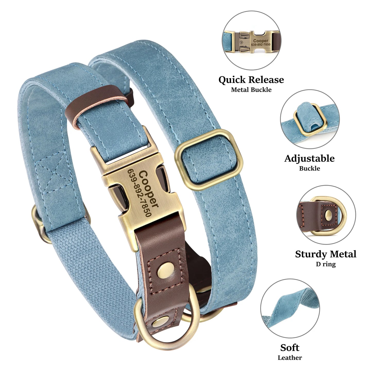 Personalized PU Leather Dog Collar - Engraved ID & Adjustable Buckle