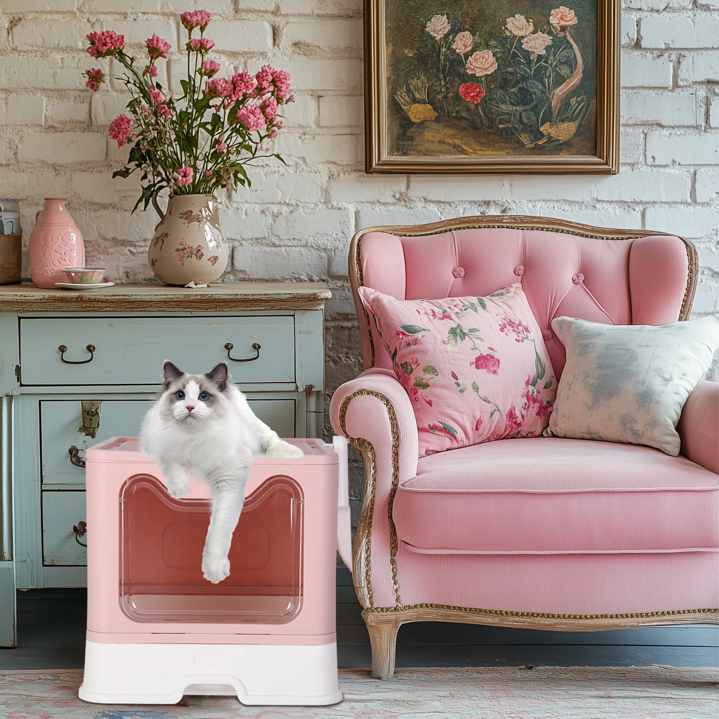 Detachable Cat Litter Box With Top & Front Entry | Foldable, Easy-Clean Cat Potty With Scoop Drawer | For Cats Up To 22 Lbs