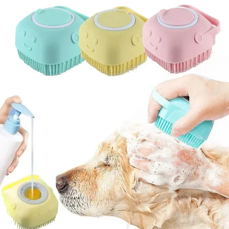 Smart Silicone Pet Bathing & Massage Brush With Shampoo Dispenser