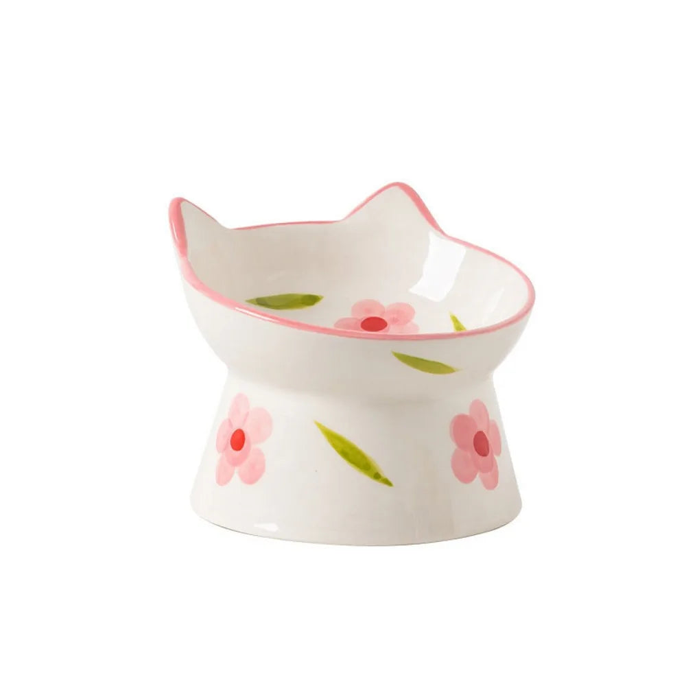 Ceramic Slanted Cat Food Bowl - Anti-Tipping & Cervical Spine Protection