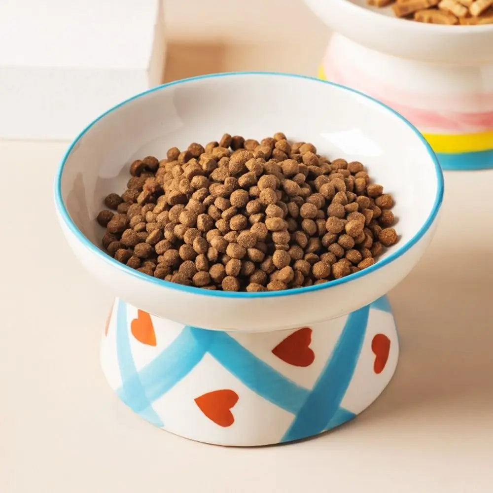 Ceramic Slanted Cat Food Bowl - Anti-Tipping & Cervical Spine Protection