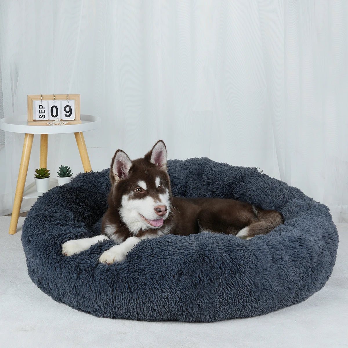 Luxurious Calming Plush Dog Bed (Washable) | Anti-Anxiety Fluffy Pet Bed For Large, Medium & Small Dogs/Puppies