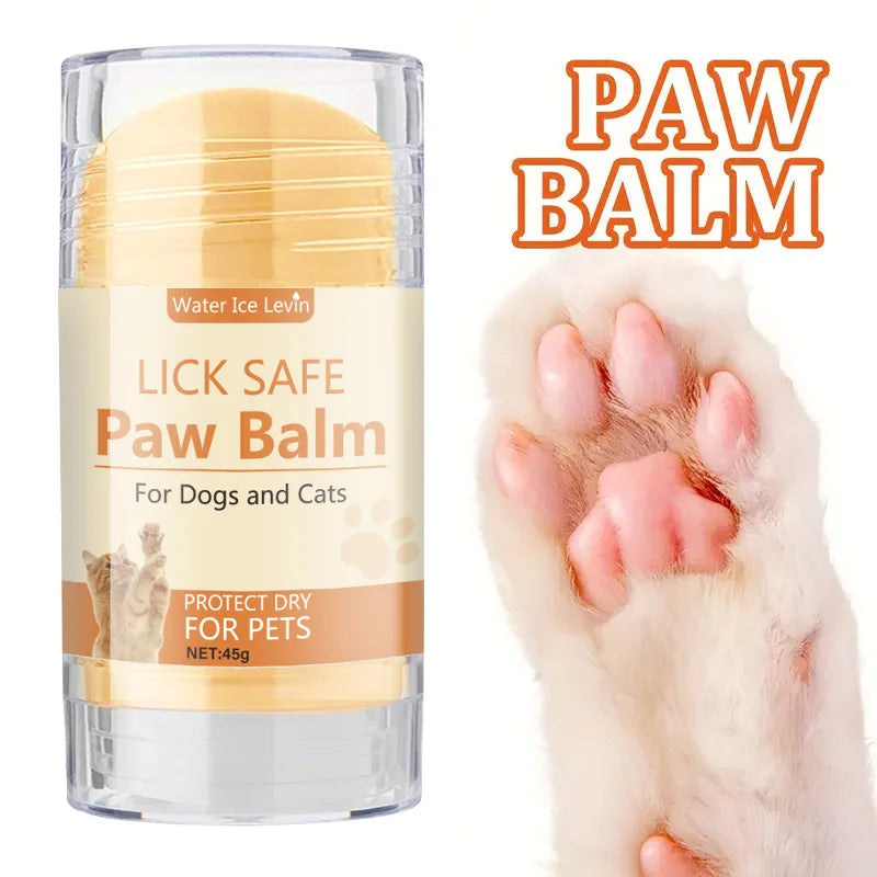 Lick Safe Paw Balm for dogs and cats with a paw close-up on a white background