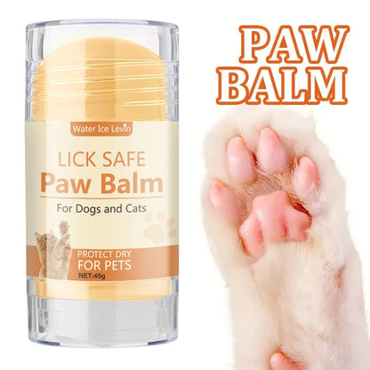 Lick Safe Paw Balm for dogs and cats with a paw close-up on a white background