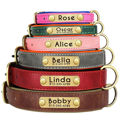 Personalized Engraved Pu Leather Dog Collar Leash Set With Id Tag & Quick Release Buckle