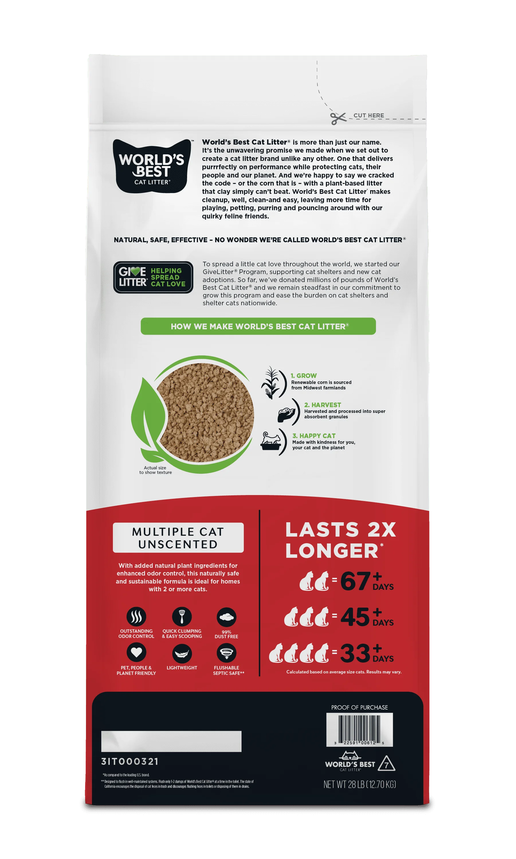 Package of World's Best Cat Litter with text and graphics on a white background