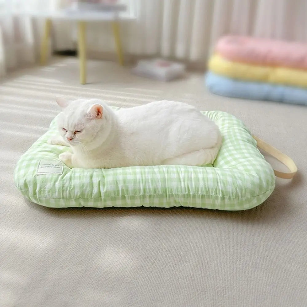 Cute Warm Dog & Cat Bed Pad - Macaron Soft Plaid Pet Cushion | Non-Slip Comfortable Pet Mattress For Autumn & Winter