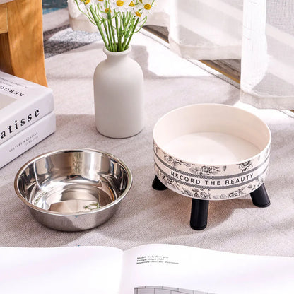 Stainless Steel Elevated Raised Feeding Cat Water & Food Bowls