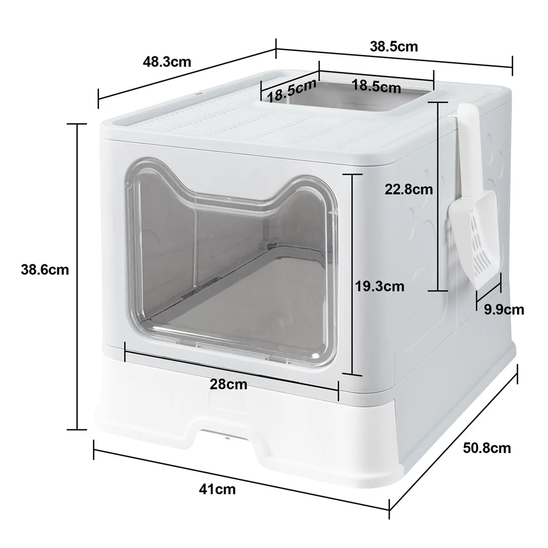Detachable Cat Litter Box With Top & Front Entry | Foldable, Easy-Clean Cat Potty With Scoop Drawer | For Cats Up To 22 Lbs
