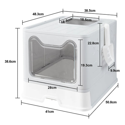 Detachable Cat Litter Box With Top & Front Entry | Foldable, Easy-Clean Cat Potty With Scoop Drawer | For Cats Up To 22 Lbs