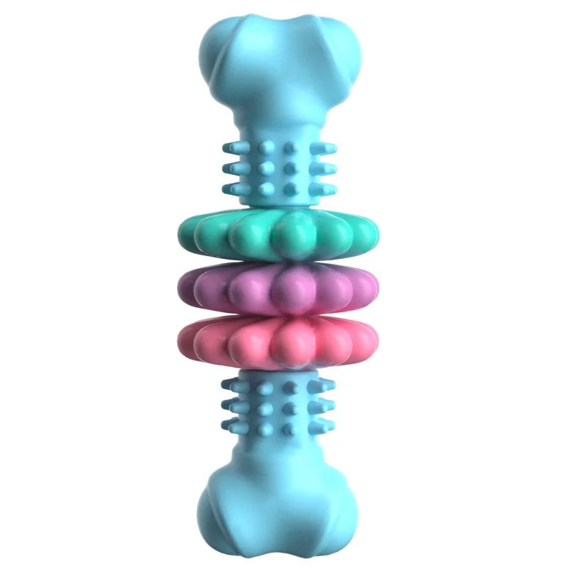 Colorful dog toy with a bone shape on a white background