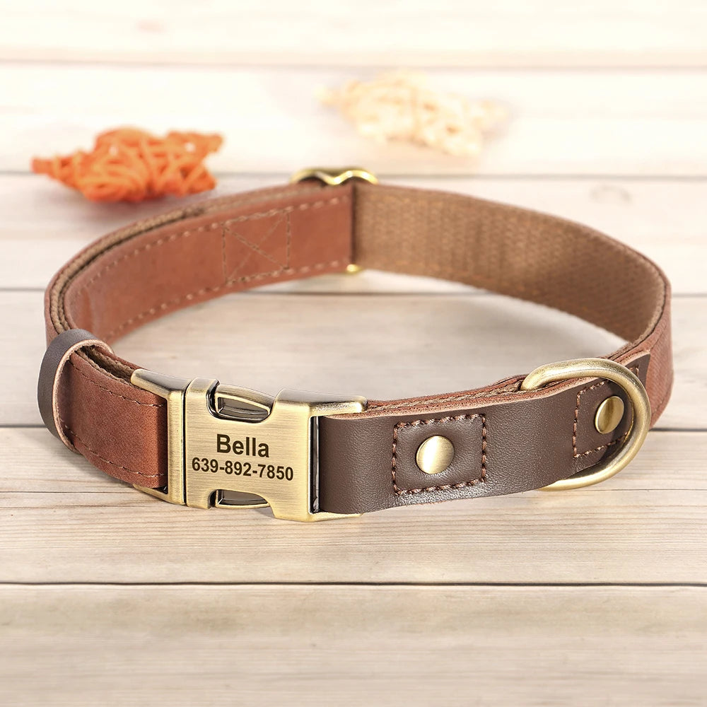 Personalized PU Leather Dog Collar - Engraved ID & Adjustable Buckle