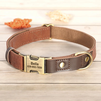 Personalized PU Leather Dog Collar - Engraved ID & Adjustable Buckle