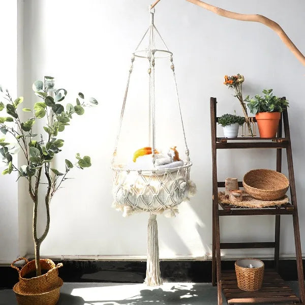 40Cm Macramé Cat Hammock – Handwoven Hanging Pet Bed Swing – Space Saving Cat Furniture