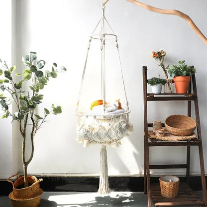 40Cm Macramé Cat Hammock – Handwoven Hanging Pet Bed Swing – Space Saving Cat Furniture