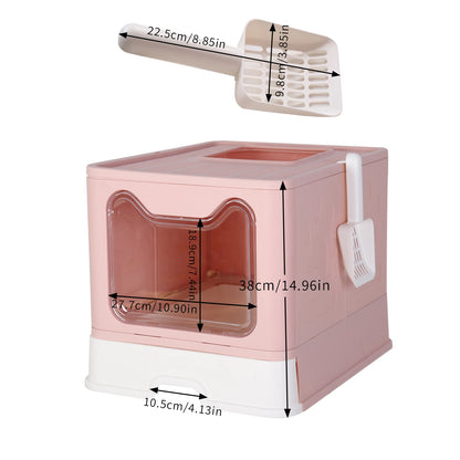 Detachable Cat Litter Box With Top & Front Entry | Foldable, Easy-Clean Cat Potty With Scoop Drawer | For Cats Up To 22 Lbs