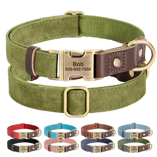 Personalized PU Leather Dog Collar - Engraved ID & Adjustable Buckle
