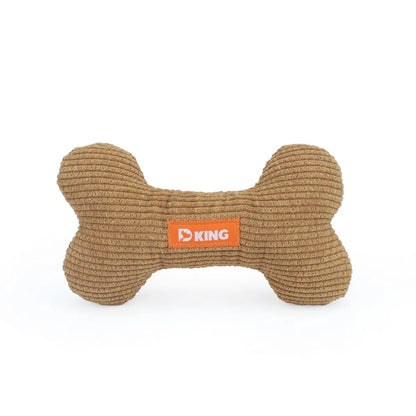 Brown bone-shaped dog toy with 'KING' logo on a white background
