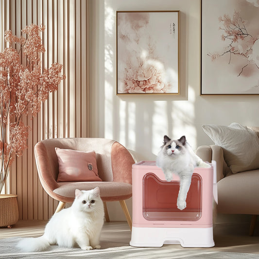 Detachable Cat Litter Box With Top & Front Entry | Foldable, Easy-Clean Cat Potty With Scoop Drawer | For Cats Up To 22 Lbs