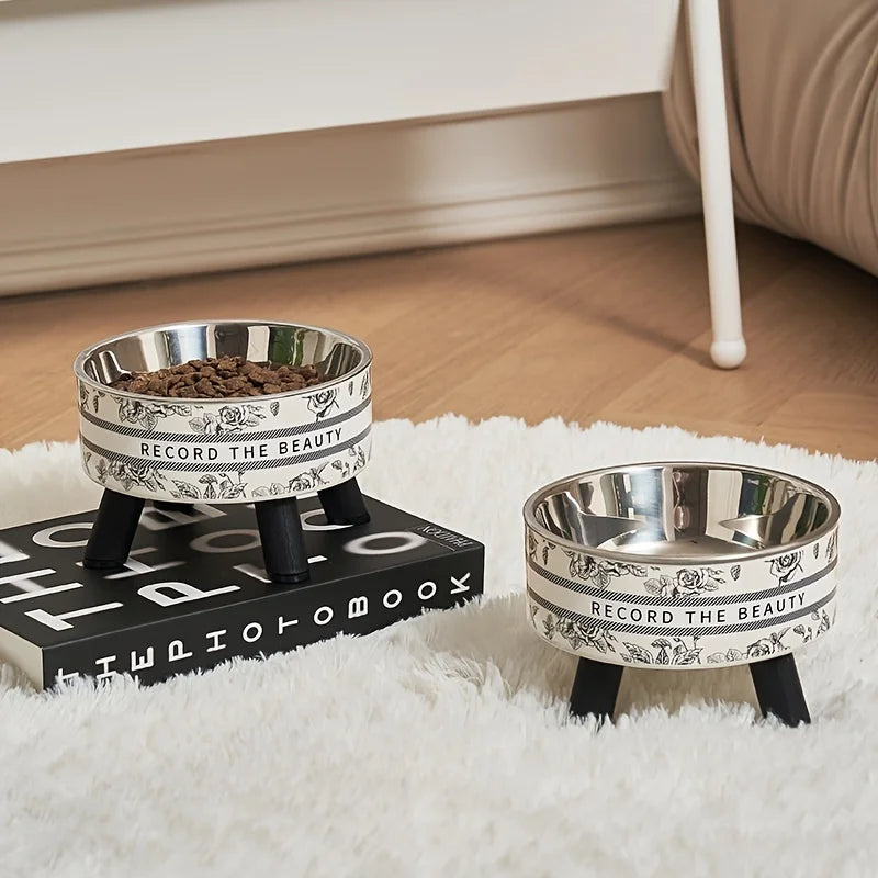 Stainless Steel Elevated Raised Feeding Cat Water & Food Bowls