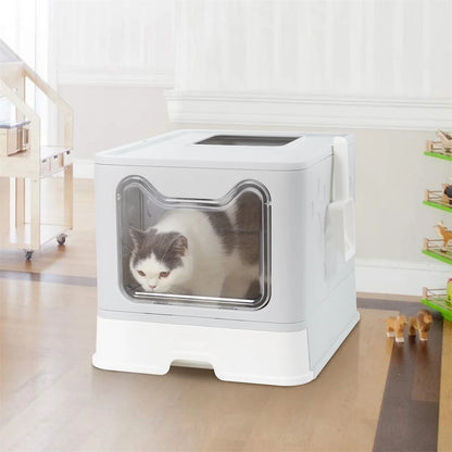 Detachable Cat Litter Box With Top & Front Entry | Foldable, Easy-Clean Cat Potty With Scoop Drawer | For Cats Up To 22 Lbs