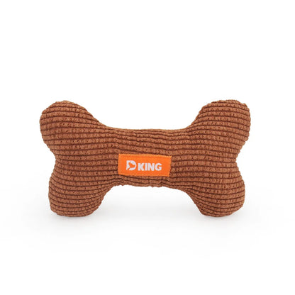 Brown bone-shaped dog toy with a KING logo on a white background