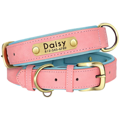 Personalized Engraved Pu Leather Dog Collar Leash Set With Id Tag & Quick Release Buckle