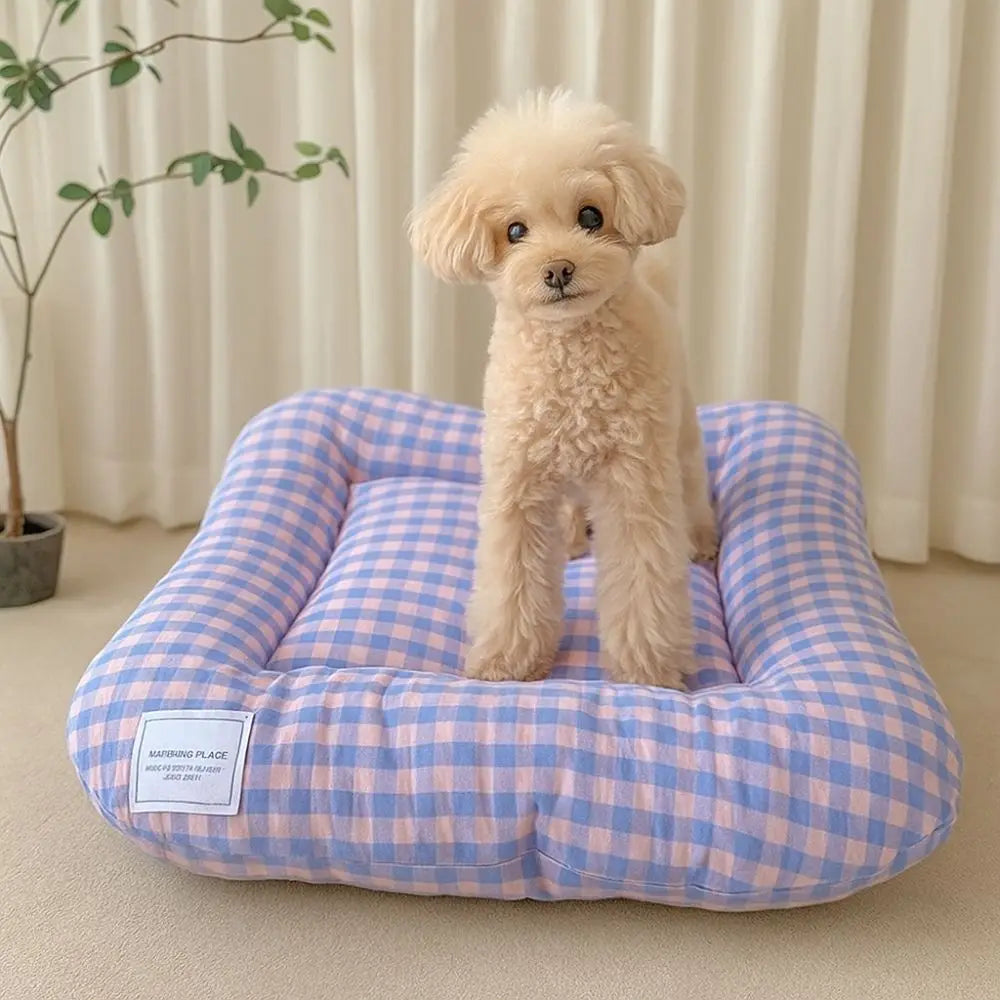 Cute Warm Dog & Cat Bed Pad - Macaron Soft Plaid Pet Cushion | Non-Slip Comfortable Pet Mattress For Autumn & Winter