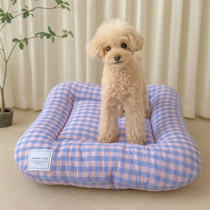 Cute Warm Dog & Cat Bed Pad - Macaron Soft Plaid Pet Cushion | Non-Slip Comfortable Pet Mattress For Autumn & Winter